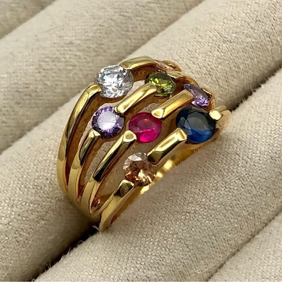 Fashion Jewelry Multicolor Gemstone Gold Ring - Picture 6 of 16
